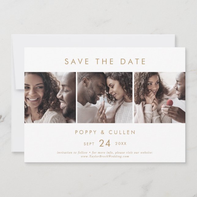 Chic Gold 3 Photo Template Save the Date (Front)
