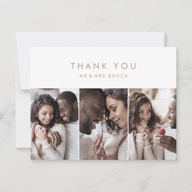 Chic Gold 3 Photo Template Thank You Card (Front)