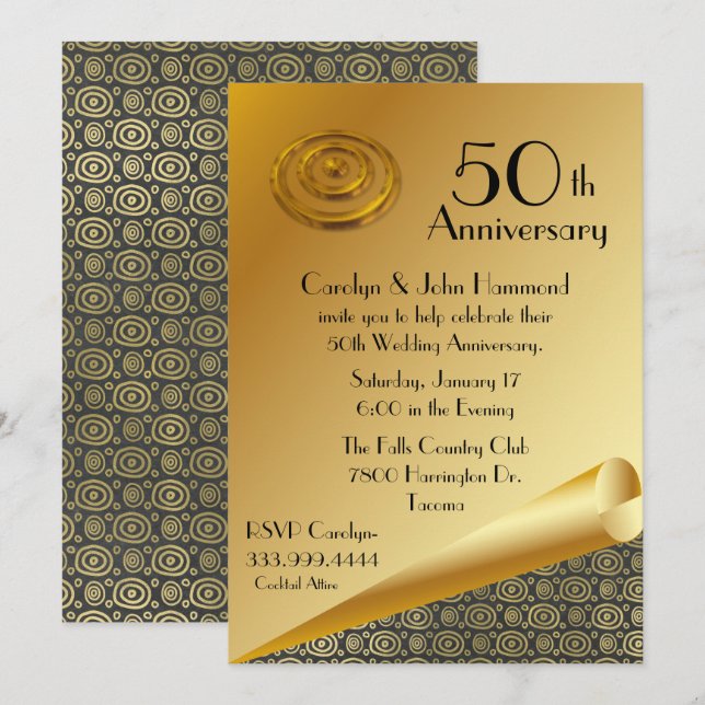 Chic Gold 50th Wedding Anniversary Invitation (Front/Back)