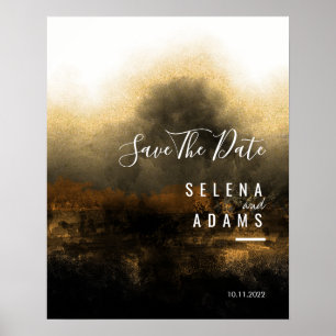 Chic Gold Abstract Typography Wedding Save The Dat Poster