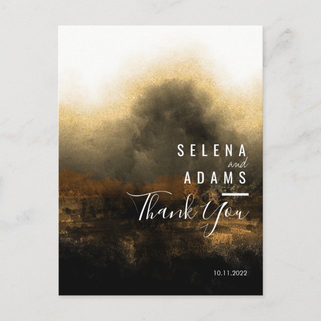 Chic Gold Abstract Typography Wedding Thank You Postcard (Front)