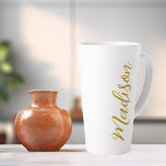 Chic Gold Add Your Name Handwritten Script Custom Latte Mug<br><div class="desc">A chic personalised gold monogram latte mug for a girl who loves simple,  handwritten gifts. Beautiful cursive script down the side of your bottle spelling out your name in elegant typography.</div>