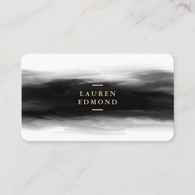 Chic Gold and Abstract Black Ink Brushstrokes Business Card (Front)