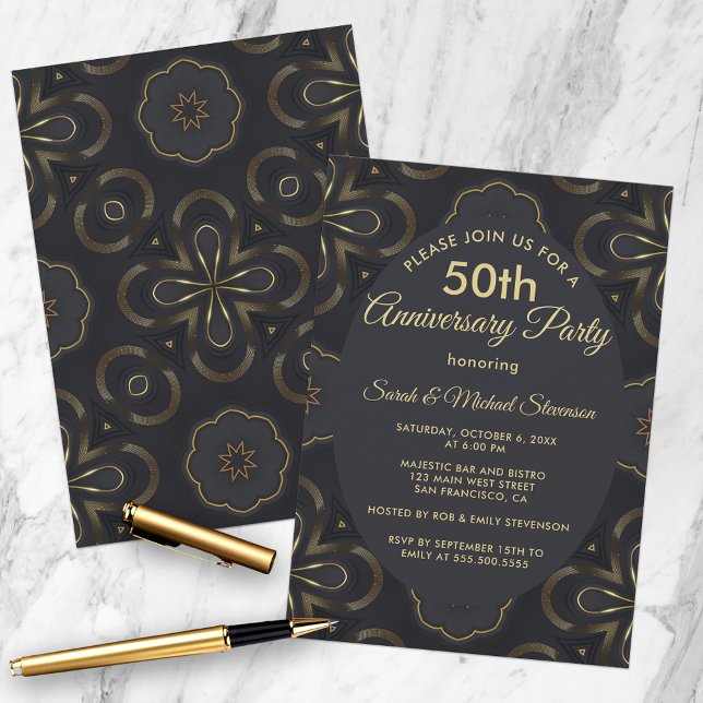 Chic Gold And Black 50th Wedding Anniversary Party Invitation (Creator Uploaded)