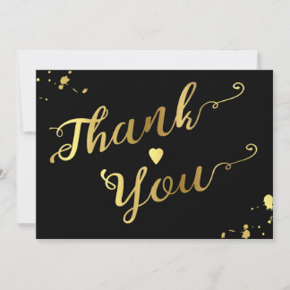 Chic Gold and Black Calligraphy Wedding Thank You Card