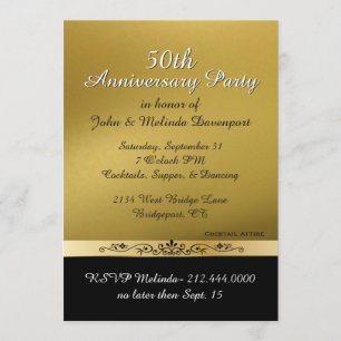Chic Gold and Black Fiftieth Wedding Anniversary Invitation