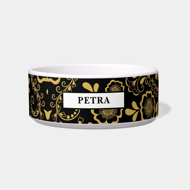 Chic Gold and Black Floral Bowl (Front)
