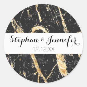 Chic Gold and Black Marble Pattern Classic Round Sticker