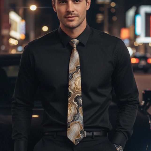 Chic gold and black marble sparkle wedding  tie (Creator Uploaded)