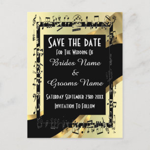 Chic gold and black save the date announcement postcard
