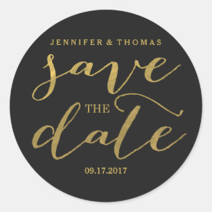 Chic Gold and Black Save the Date Stickers