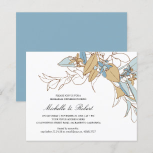 Chic Gold and blue floral Wedding rehearsal dinner