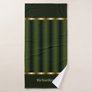 Chic Gold And Emerald Green Stripes Name Bath Towel Set