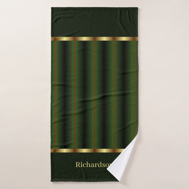Chic Gold And Emerald Green Stripes Name Bath Towel Set (Bath Towel)