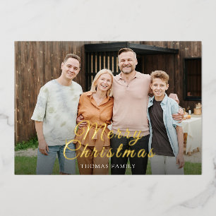 Chic Gold and Glitters Merry Christmas with photo Foil Holiday Card