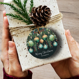 Chic Gold and Green Christmas Tree Ornaments Favour Tags