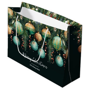 Chic Gold and Green Christmas Tree Ornaments Large Gift Bag