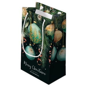 Chic Gold and Green Christmas Tree Ornaments Small Gift Bag