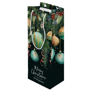 Chic Gold and Green Christmas Tree Ornaments Wine Gift Bag