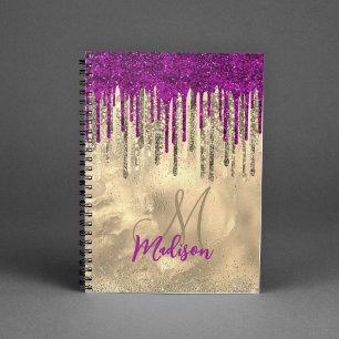 Chic gold and hot pink drips monogram notebook