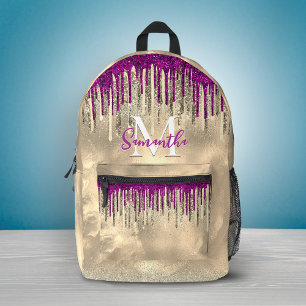 Chic gold and hot pink drips monogram printed backpack