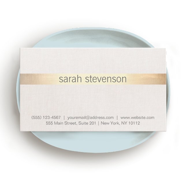 Chic Gold and Linen Texture "Look" Striped Modern Business Card (Creator Uploaded)