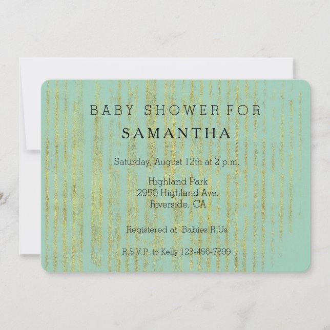 Chic Gold and Mint Stripes baby shower Invitation (Front)