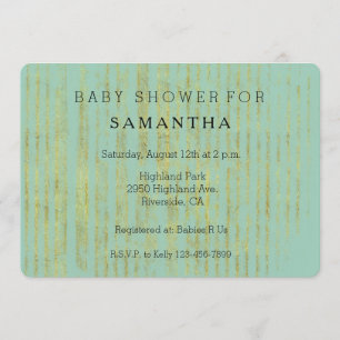 Chic Gold and Mint Stripes baby shower Invitation