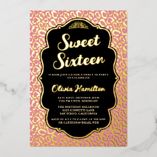 Chic Gold and Pink Leopard Print Sweet 16