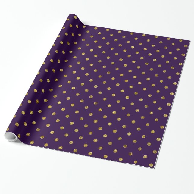 Chic Gold and Purple Glam Polka Dots Wrapping Paper (Unrolled)