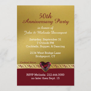 Chic Gold and Red Fiftieth Wedding Anniversary Invitation