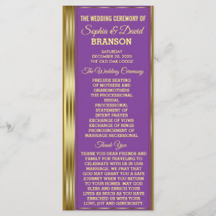 Chic Gold and Royal Purple Wedding Custom Program Programme