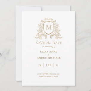 Chic Gold and White Monogram Save The Date