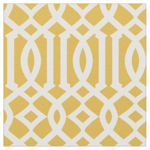 Chic Gold and White Trellis Lattice Pattern Fabric