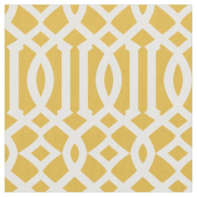 Chic Gold and White Trellis Lattice Pattern Fabric (Close Up)