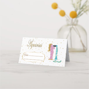Chic Gold Aquarius Zodiac Birthday Place Card