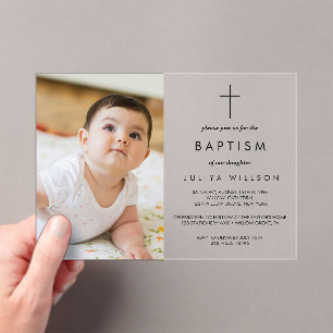 Chic Gold  Baptism photo  Acrylic Invitations