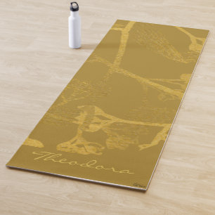 Chic Gold Beige Abstract Floral Yoga Mat