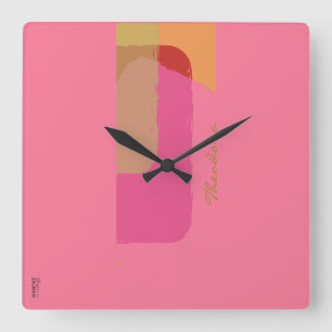 Chic Gold Beige Pink Orange Abstract Square Wall Clock