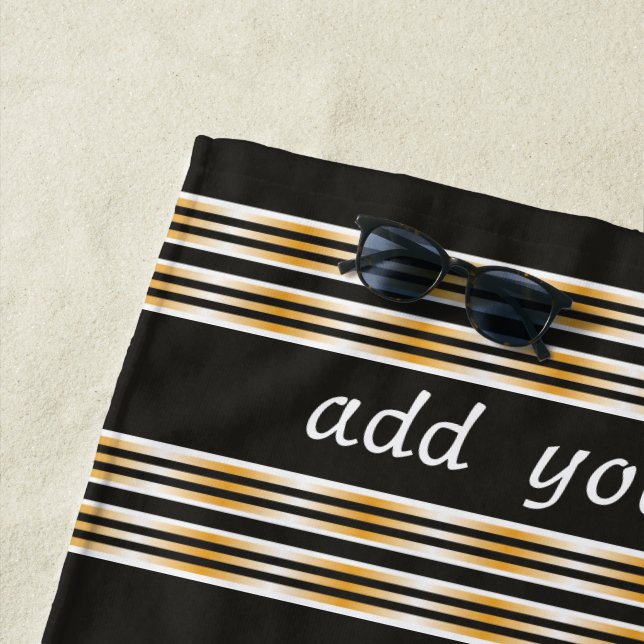 Chic Gold,Black And White Striped Beach Towel (In Situ)