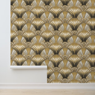 Chic Gold Black Art Deco Arches Wallpaper