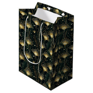 Chic gold black art deco floral medium gift bag