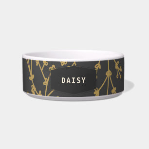 Chic Gold Black Botanical Personalised Pet Bowl