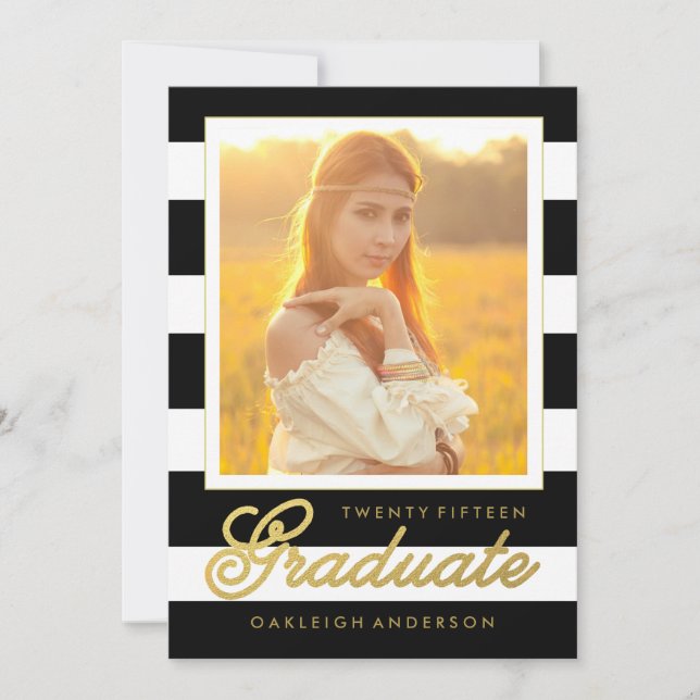 Chic Gold & Black  | Photo Graduation Announcement (Front)
