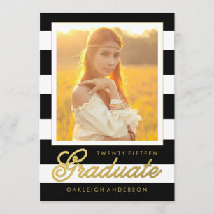 Chic Gold & Black    Photo Graduation Announcement