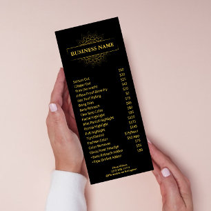 Chic Gold & Black Professional Salon Service Rack Card