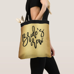 Chic Gold Black Script Bride's Crew Wedding Tote Bag