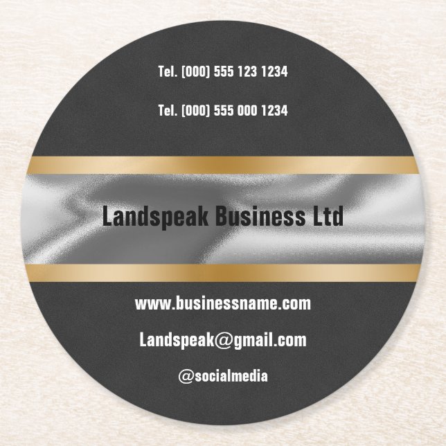 Chic Gold Black Suede Promoting Business Round Paper Coaster (Front)