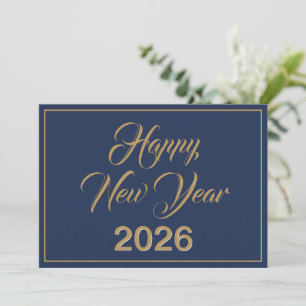 Chic Gold Blue Happy New Year 2025 Company Holiday Card