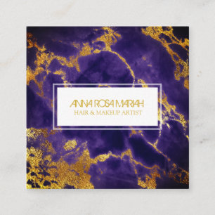 *~* Chic Gold Blue Marble Girly Hair Makeup Square Business Card